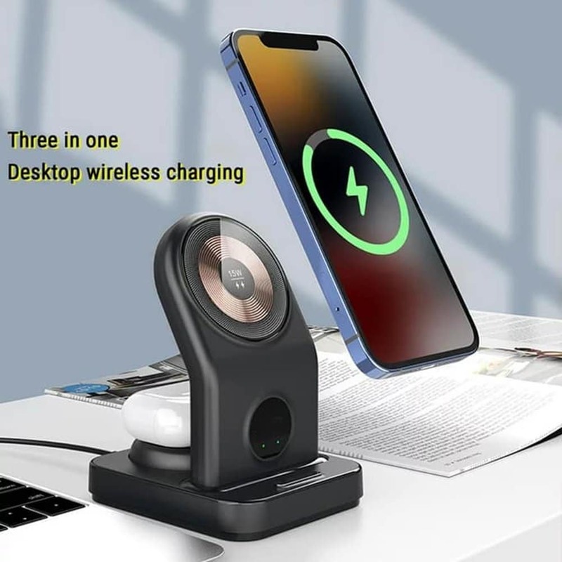 استند شارژر مغناطیسی فراری مدل F200-3in1 Smart Wireless Charging Stand 